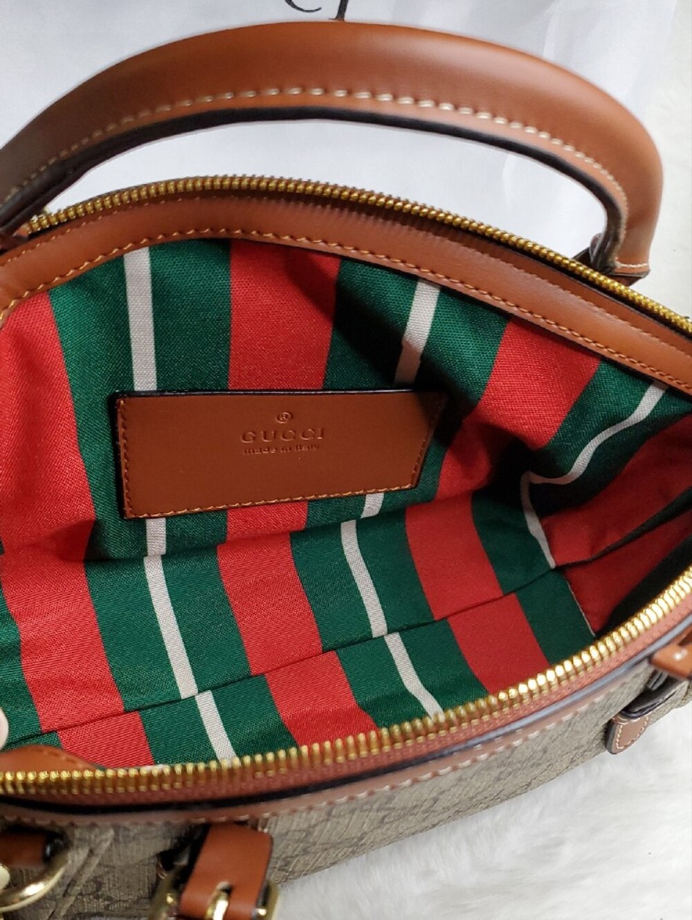 GG Collection Brown GG Monogram Crossbody Satchel with Tan Trim - Picture 7 of 11